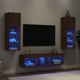 Muebles TV pared con LED 5 pzas madera ingeniería marrón