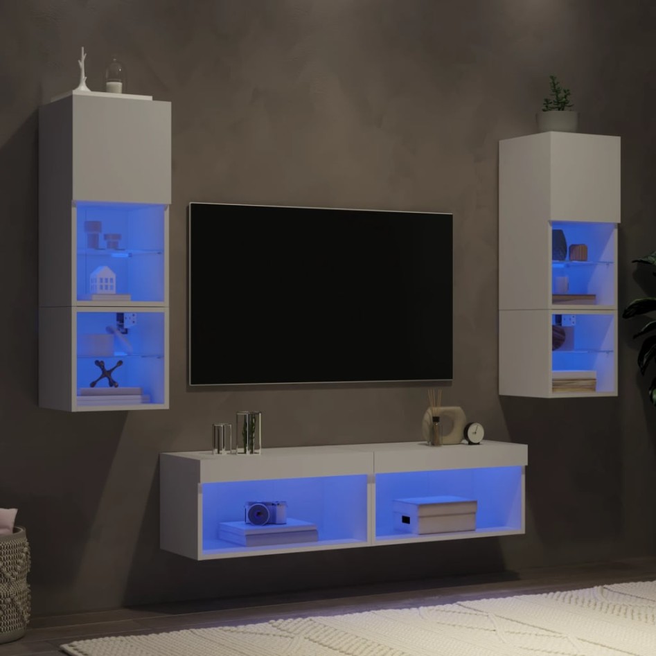 Muebles de TV de pared con LED 6 pzas madera ingeniería