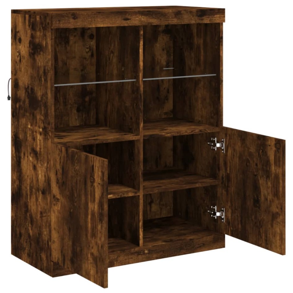 Aparador con luces LED roble ahumado 81x37x100