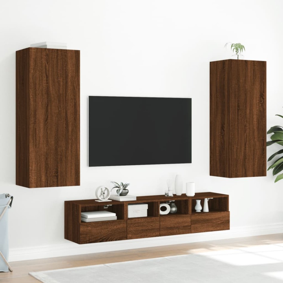 Muebles de TV de pared 5 pzas madera de ingeniería marrón