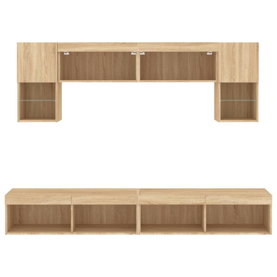 Muebles TV pared con LED 6 pzas madera ingeniería roble