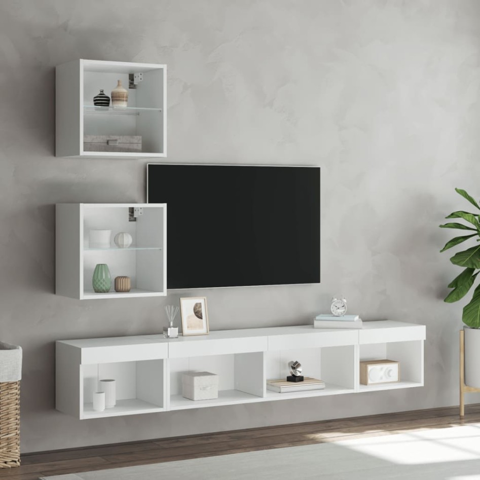 Muebles de TV de pared con LED 5 pzas madera ingeniería