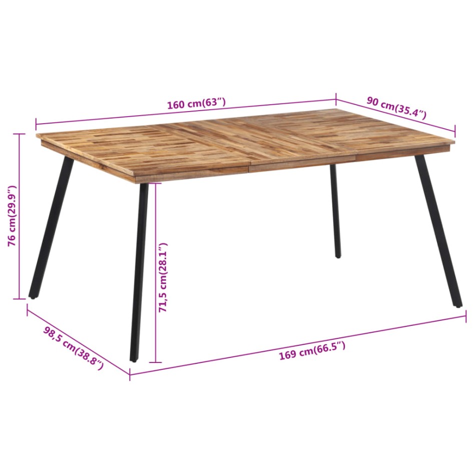 Mesa de comedor madera maciza de teca 169x98,5x76