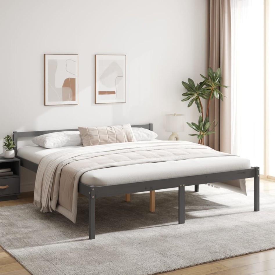 Cama para personas mayores madera maciza pino gris 200x200