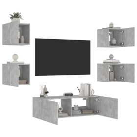 Muebles de TV de pared con luces LED 5 piezas gris