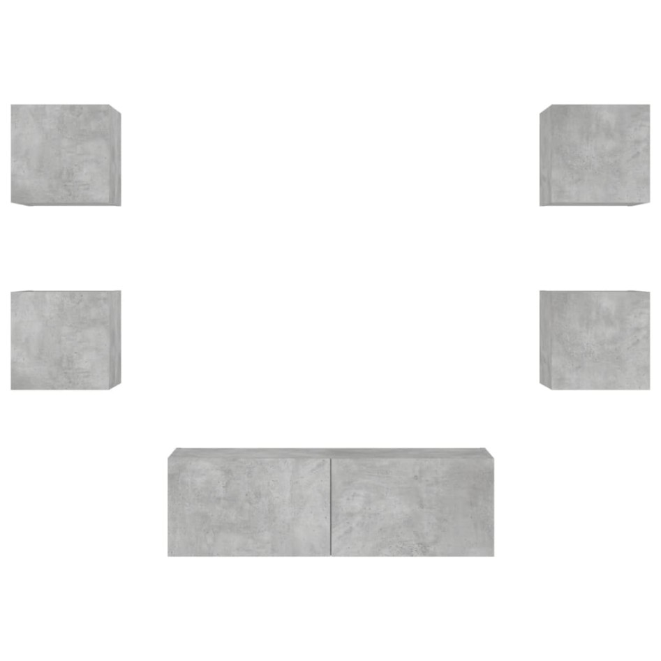 Muebles de TV de pared con luces LED 5 piezas gris