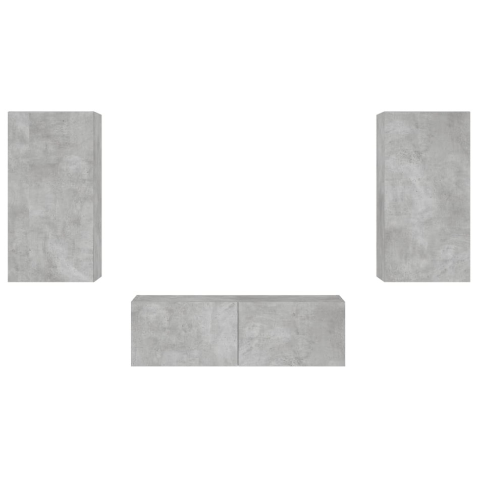 Muebles de TV de pared con luces LED 3 piezas gris