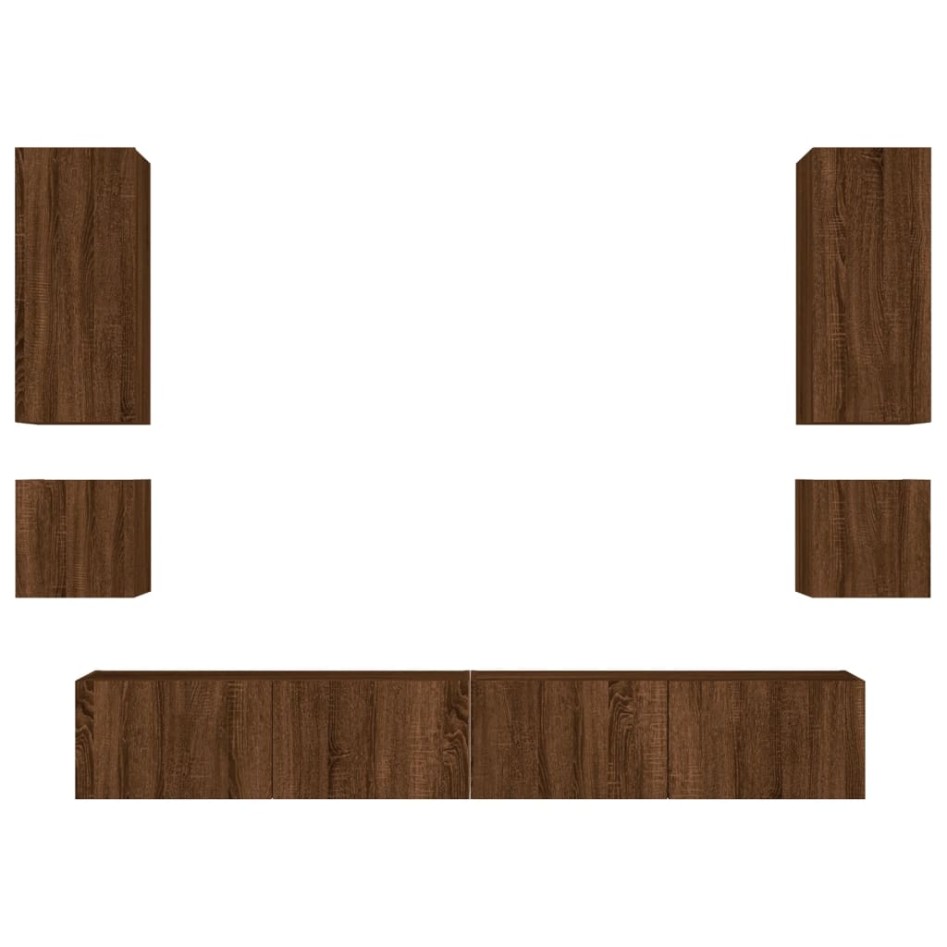 Muebles de TV de pared con luces LED 6 piezas marrón