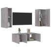 Muebles TV pared con LED 4 pzas madera ingeniería gris Sonoma
