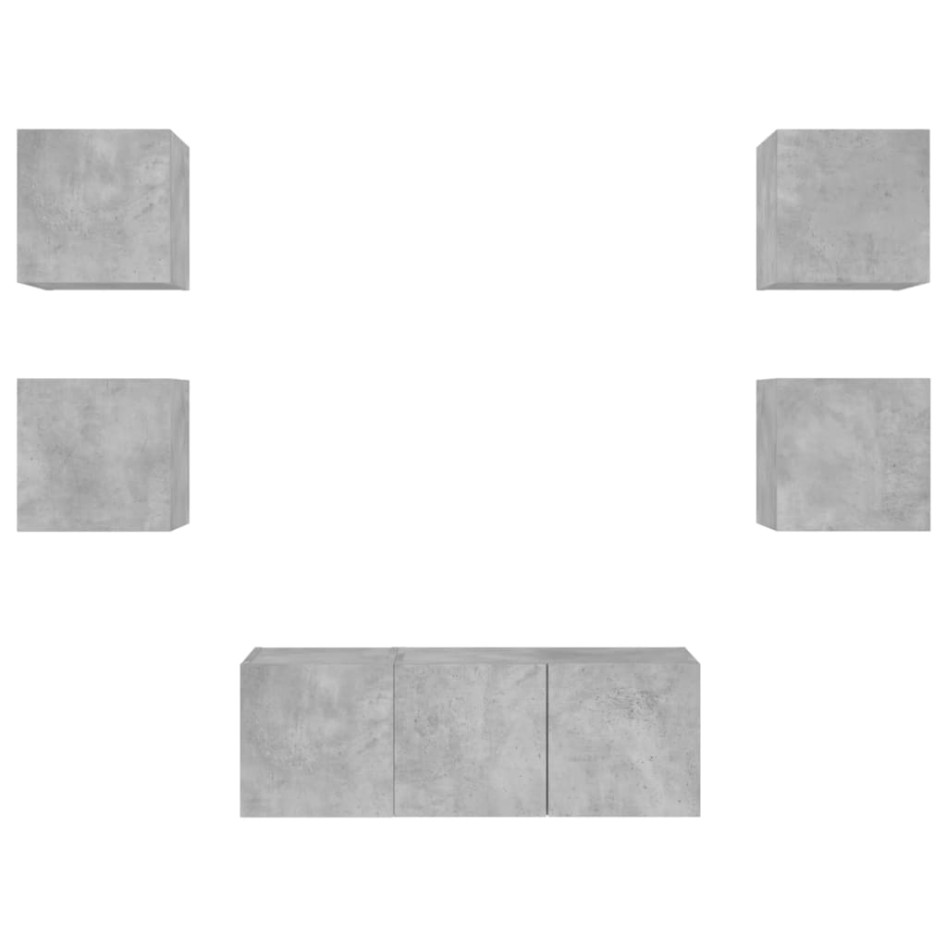 Muebles TV pared con LED 6 pzas madera ingeniería gris