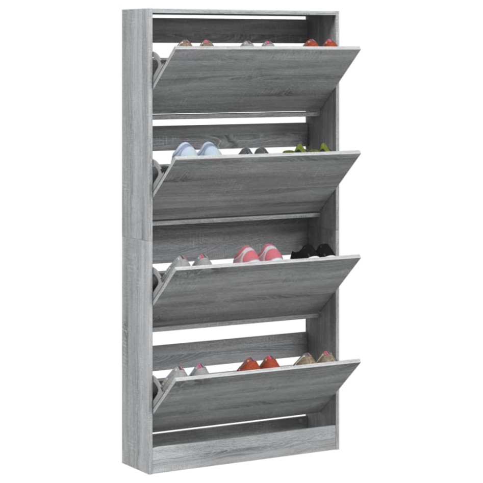 Mueble zapatero 4 cajones abatibles gris Sonoma 80x21x163,5