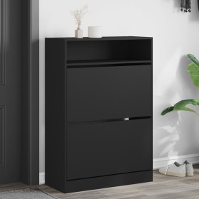Mueble zapatero con 2 cajones abatibles negro 80x34x116