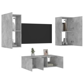 Muebles TV pared con LED 4 pzas madera ingeniería gris
