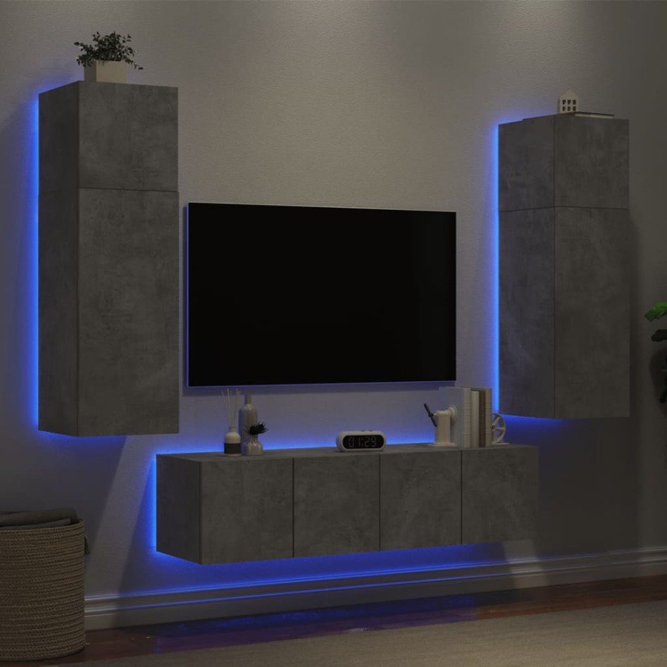 Muebles TV pared con LED 6 pzas madera ingeniería gris