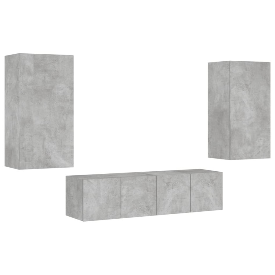 Muebles TV pared con LED 4 pzas madera ingeniería gris