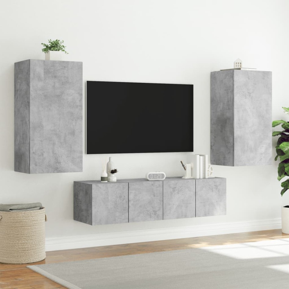 Muebles TV pared con LED 4 pzas madera ingeniería gris