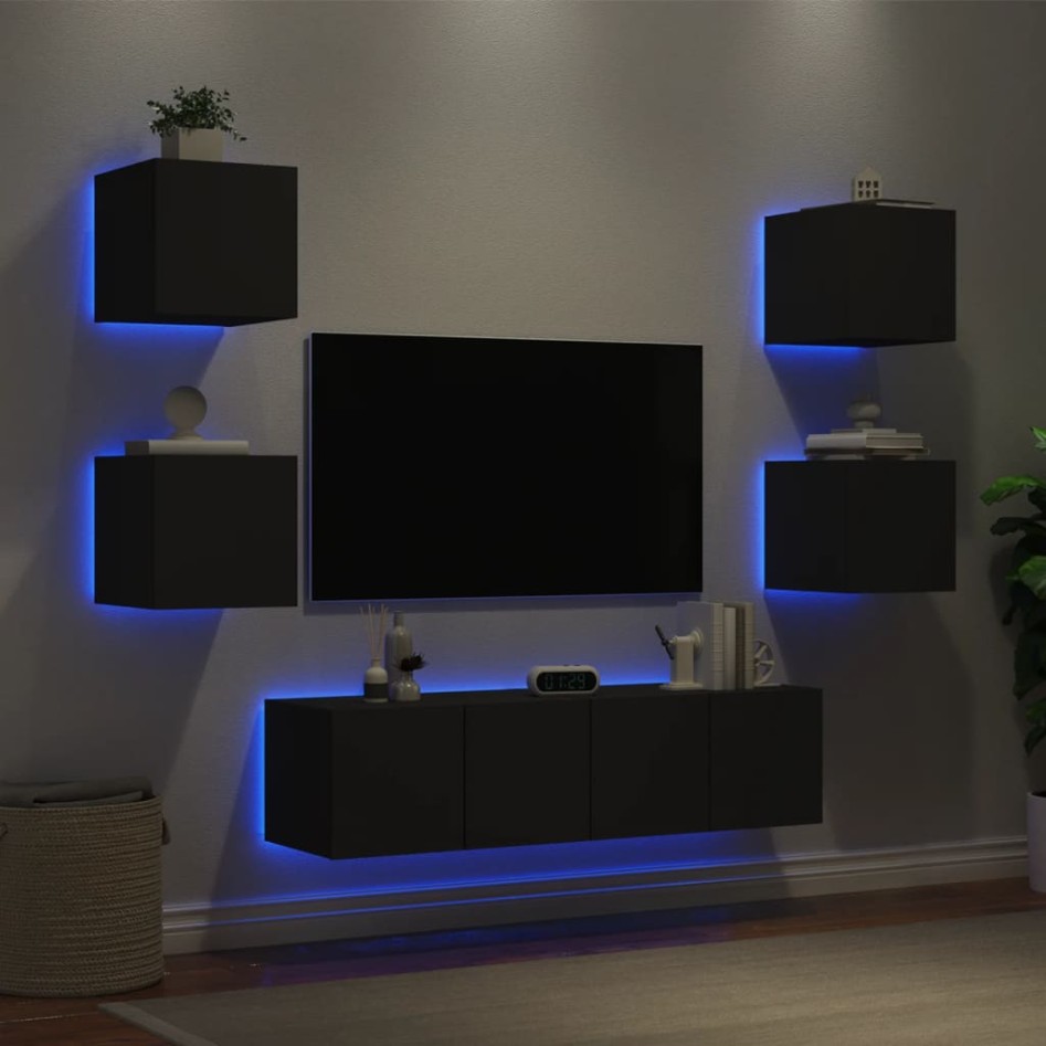 Muebles de TV de pared con LED 6 pzas madera ingeniería