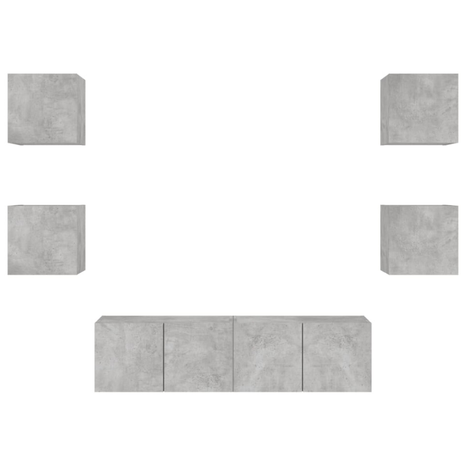 Muebles TV pared con LED 6 pzas madera ingeniería gris