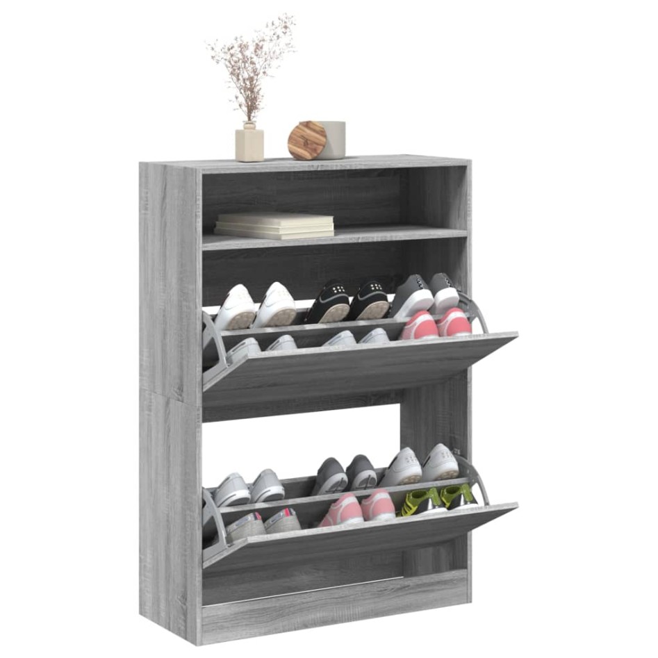 Mueble zapatero 2 cajones abatibles gris Sonoma 80x34x116