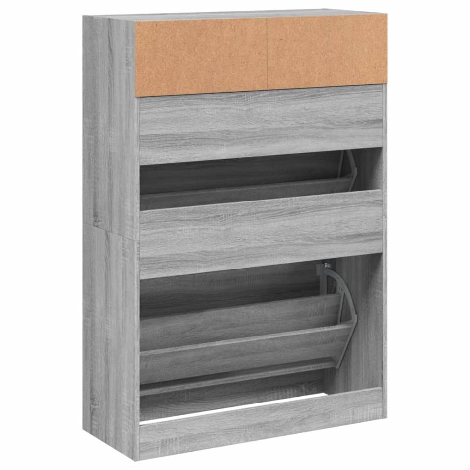 Mueble zapatero 2 cajones abatibles gris Sonoma 80x34x116