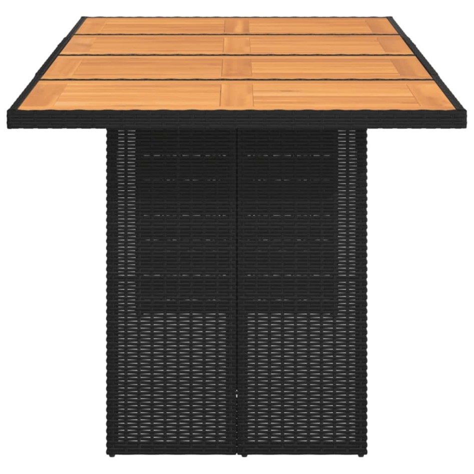 Mesa de jardín superficie de madera ratán PE negro 190x80x74