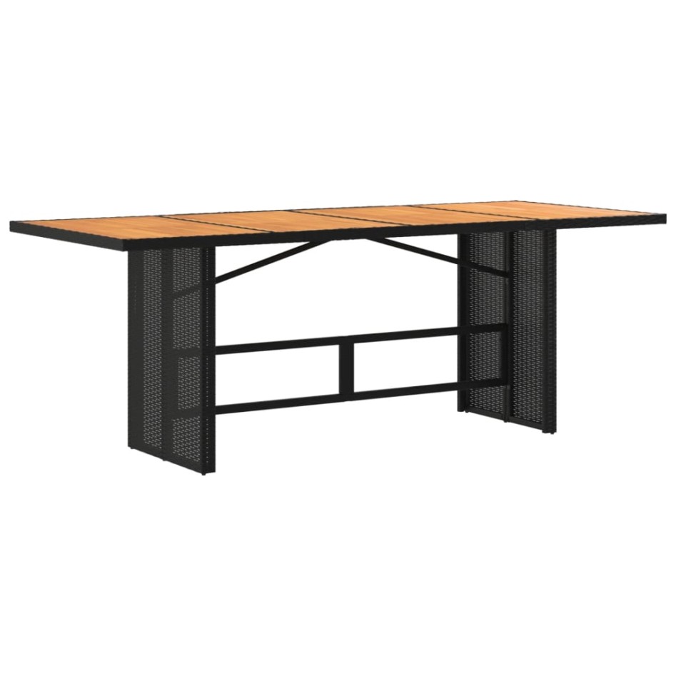 Mesa de jardín superficie de madera ratán PE negro 190x80x74