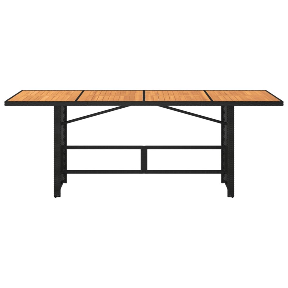 Mesa de jardín superficie de madera ratán PE negro 190x80x74