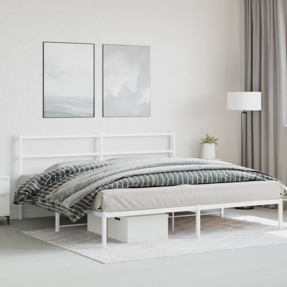 Estructura de cama de metal con cabecero blanco 183x213