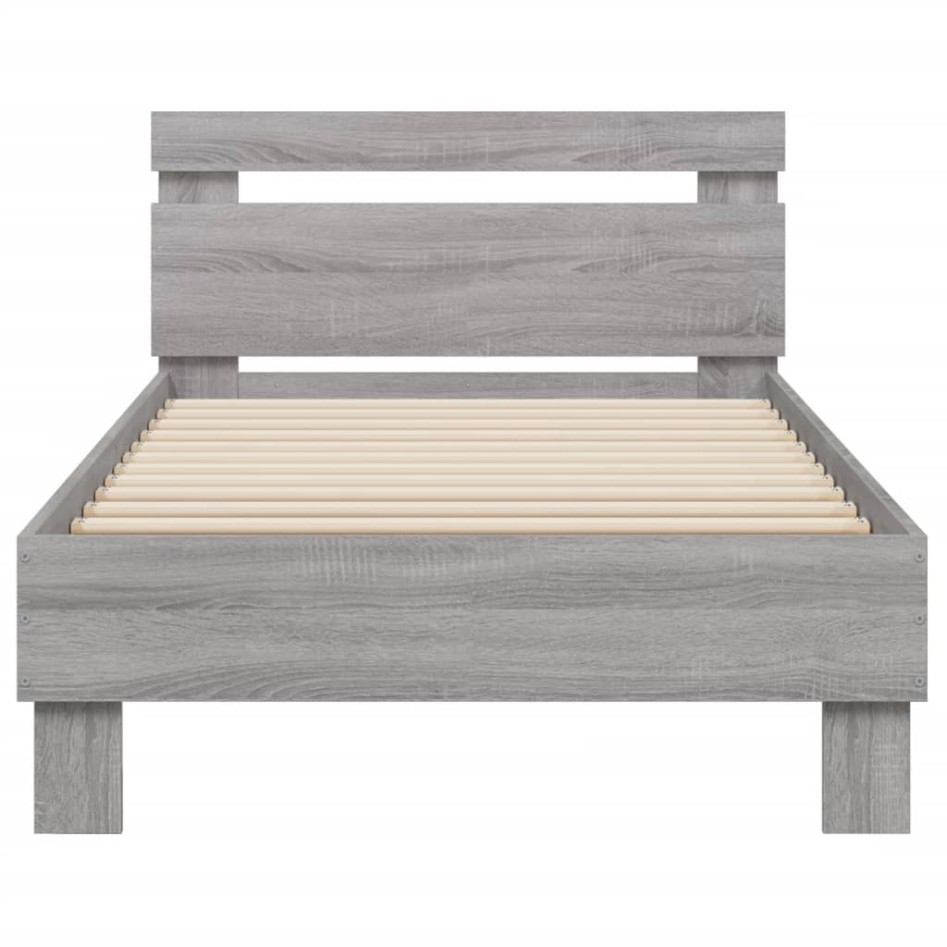 Estructura de cama cabecero luces LED gris Sonoma 90x190
