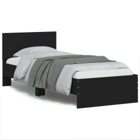 Estructura de cama con cabecero y luces LED negro 90x200