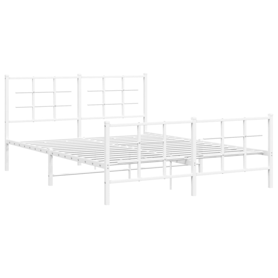 Estructura cama metal con cabecero y estribo blanco 150x200