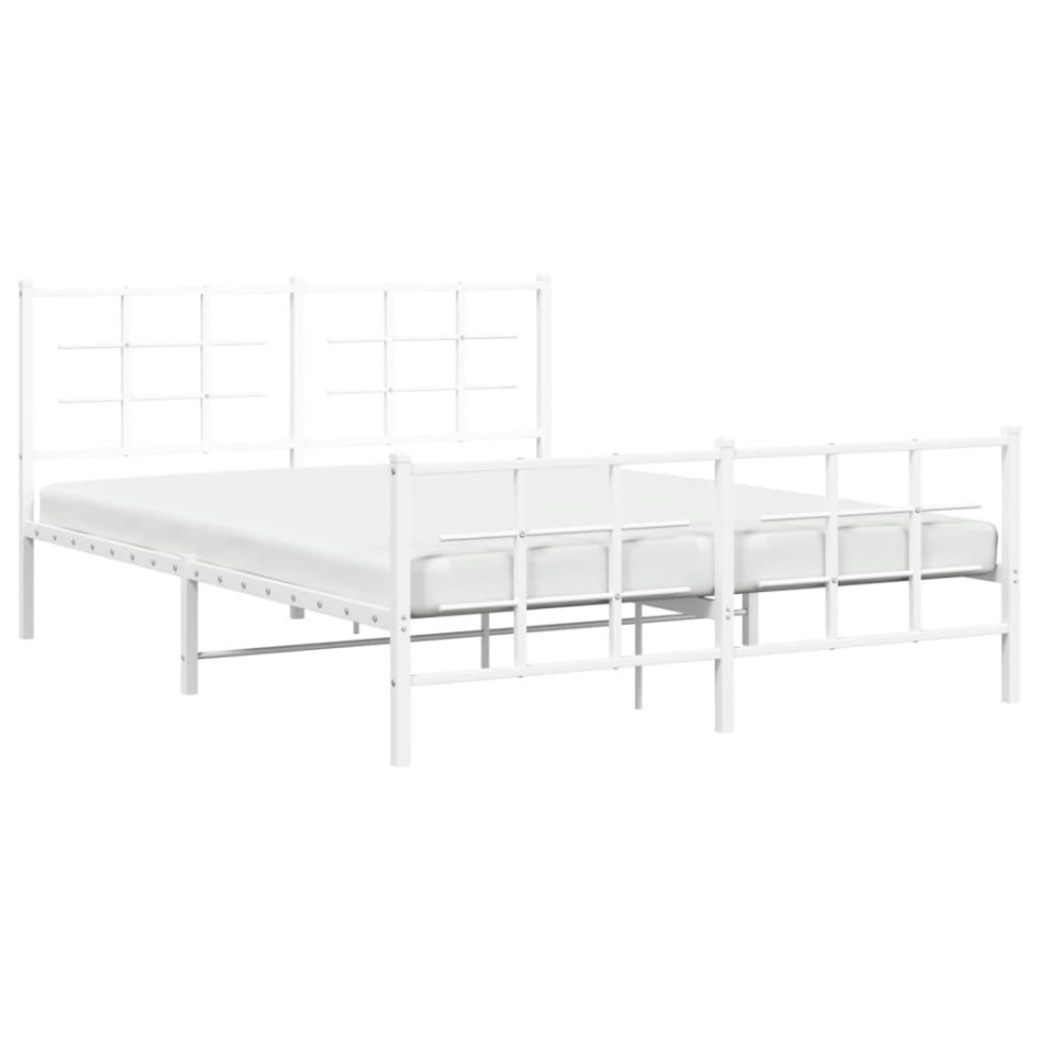 Estructura cama metal con cabecero y estribo blanco 150x200