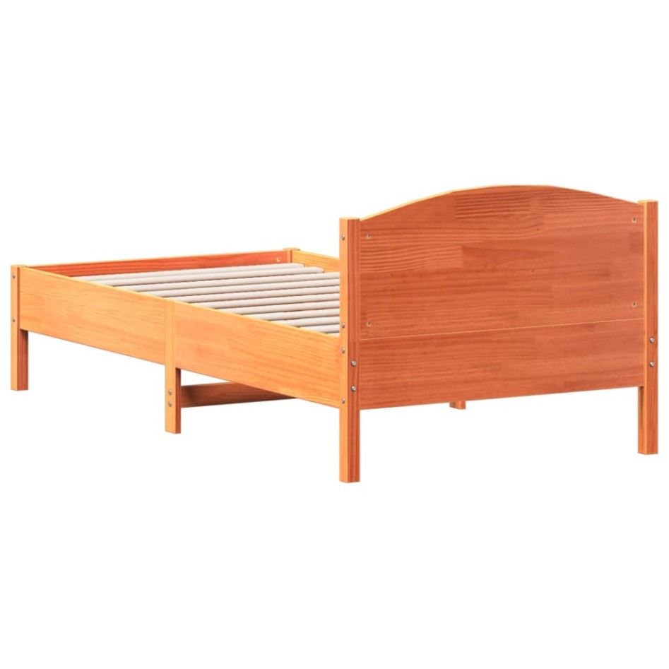 Estructura cama con cabecero madera pino marrón cera 90x190