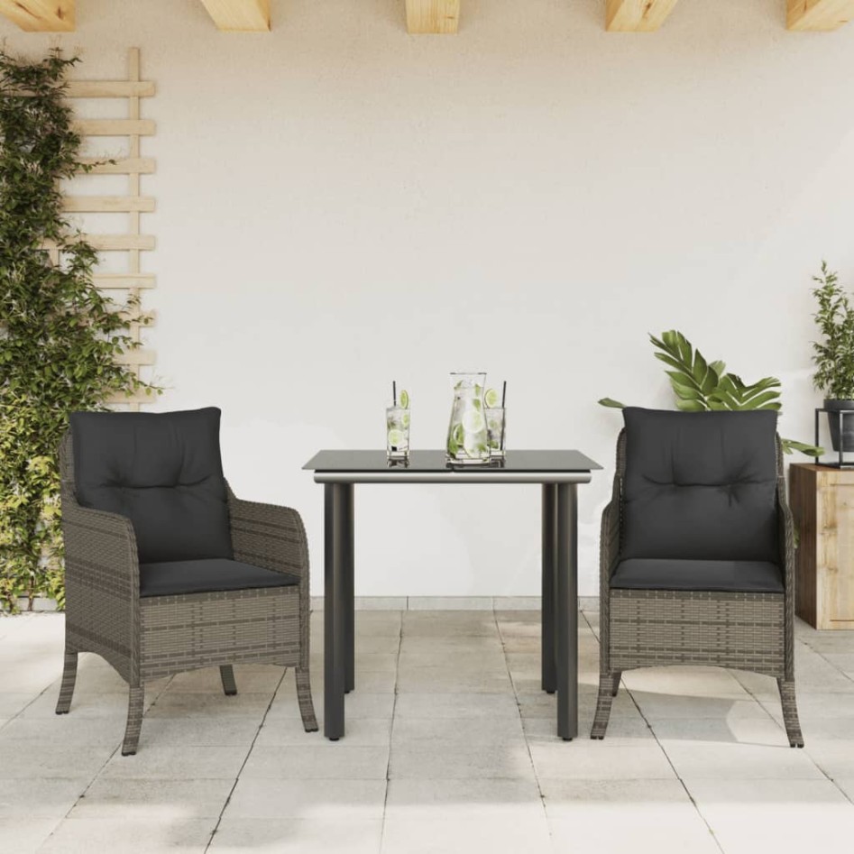 Set comedor de jardín 3 piezas con cojines ratán sintético