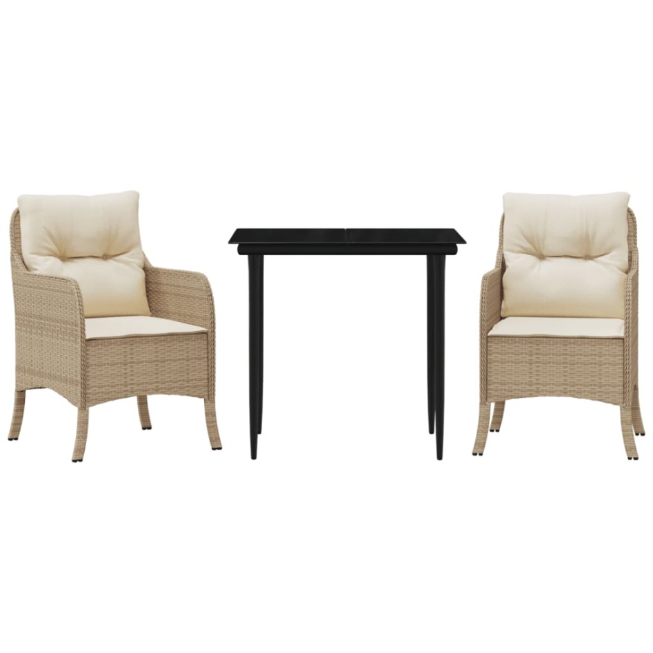 Set comedor de jardín 3 pzas con cojines ratán sintético