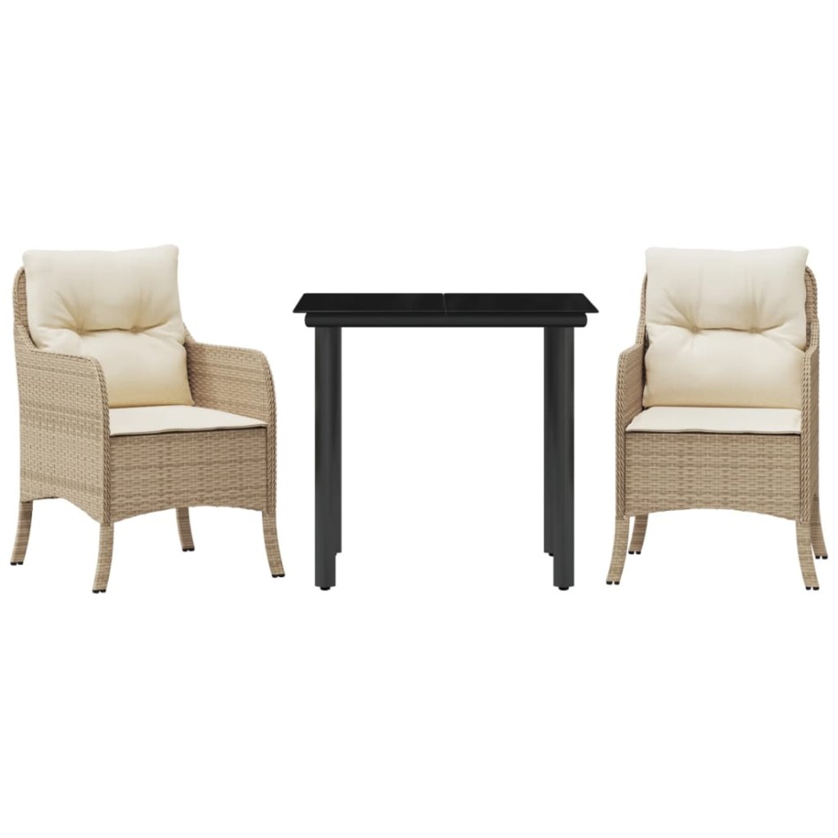 Set comedor de jardín 3 pzas con cojines ratán sintético