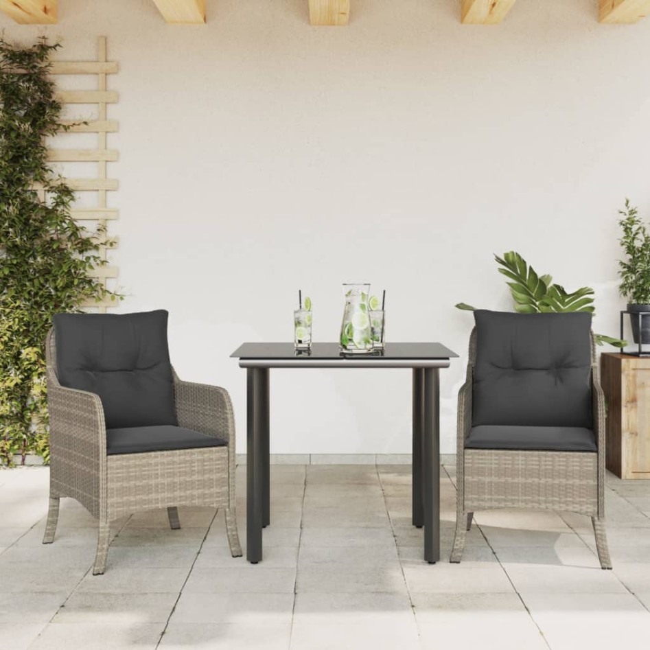 Set comedor de jardín 3 pzas cojines ratán sintético gris