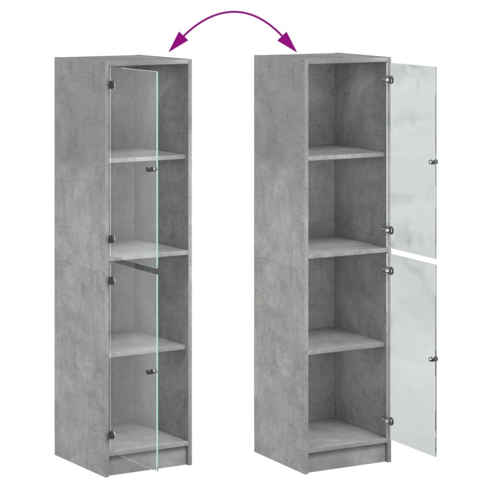 Aparador con puertas de vidrio gris hormigón 35x37x142