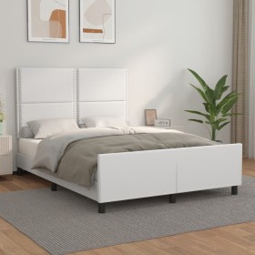 Estructura de cama cabecero cuero sintético blanco 140x200