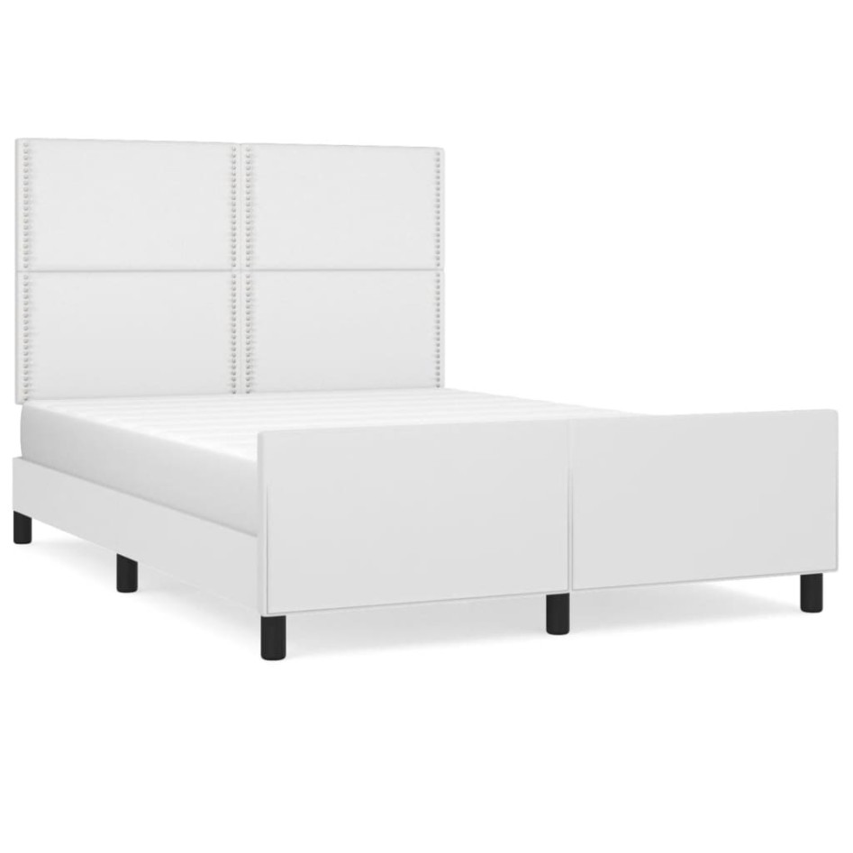 Estructura de cama cabecero cuero sintético blanco 140x200