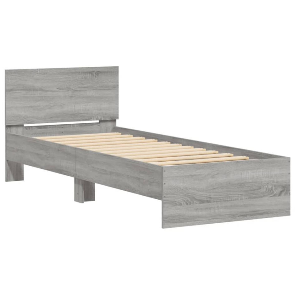 Estructura de cama cabecero luces LED gris Sonoma 90x190
