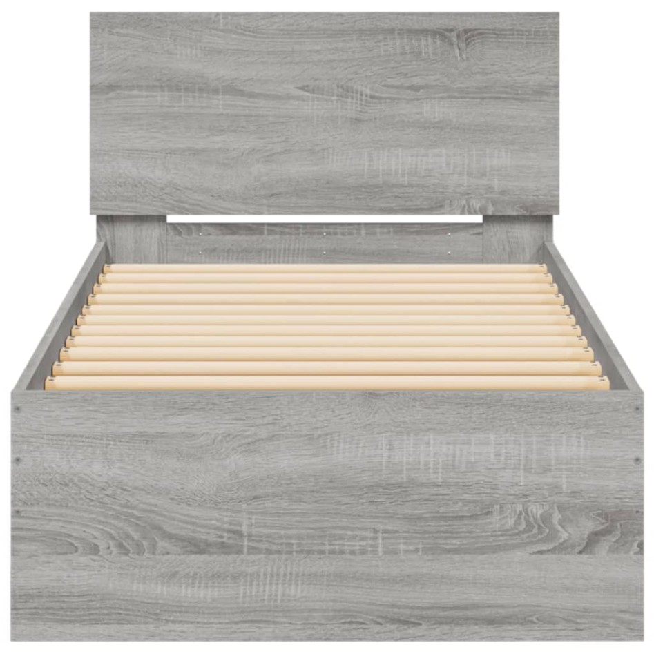 Estructura de cama cabecero luces LED gris Sonoma 90x190