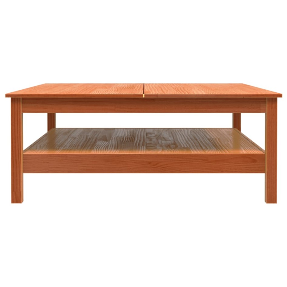 Mesa de centro madera maciza de pino marrón cera 100x100x40
