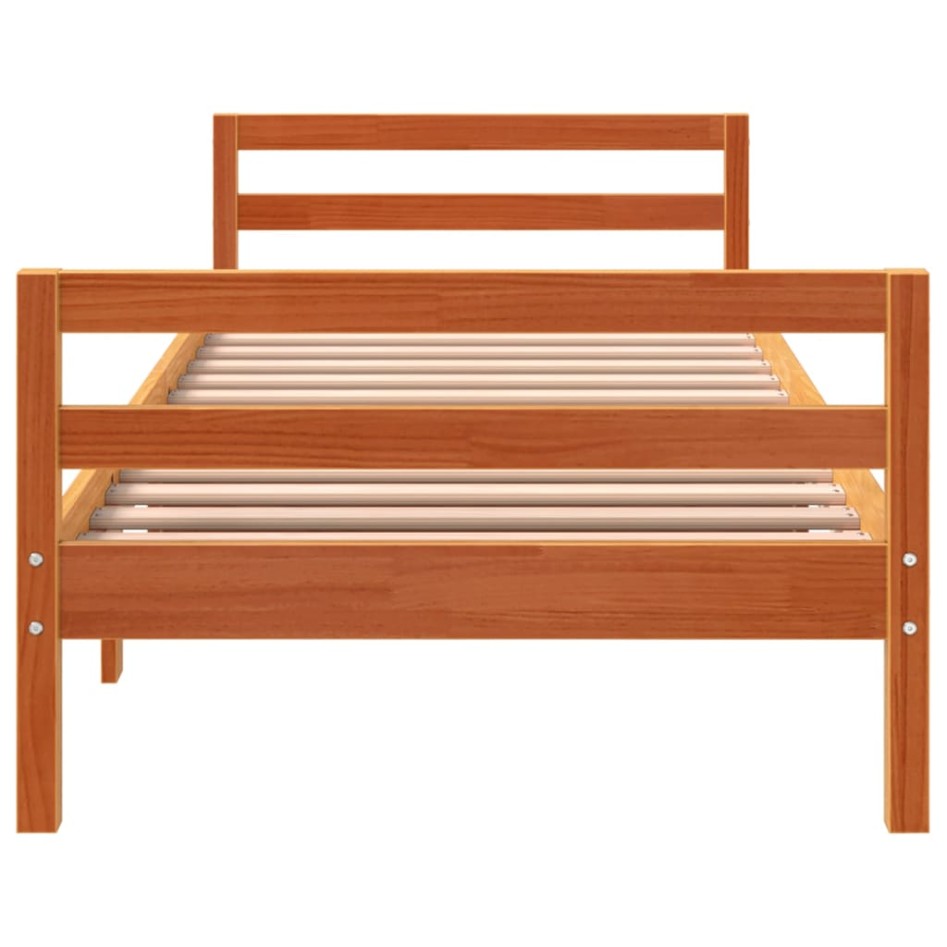 Estructura de cama madera maciza de pino marrón cera 90x190