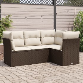 Set de sofás de jardín 4 pzas y cojines ratán sintético