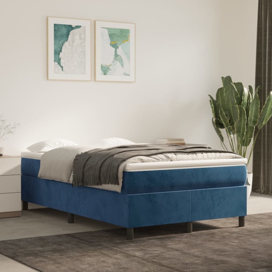 Cama box spring con colchón terciopelo azul oscuro 120x190