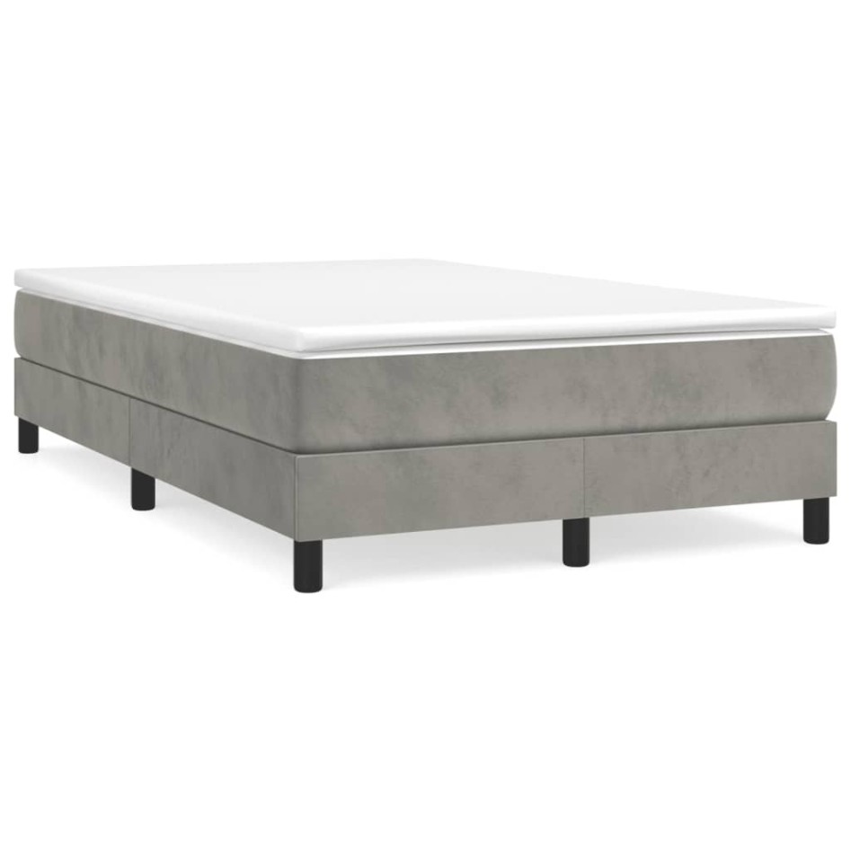 Cama box spring con colchón terciopelo gris claro 120x190