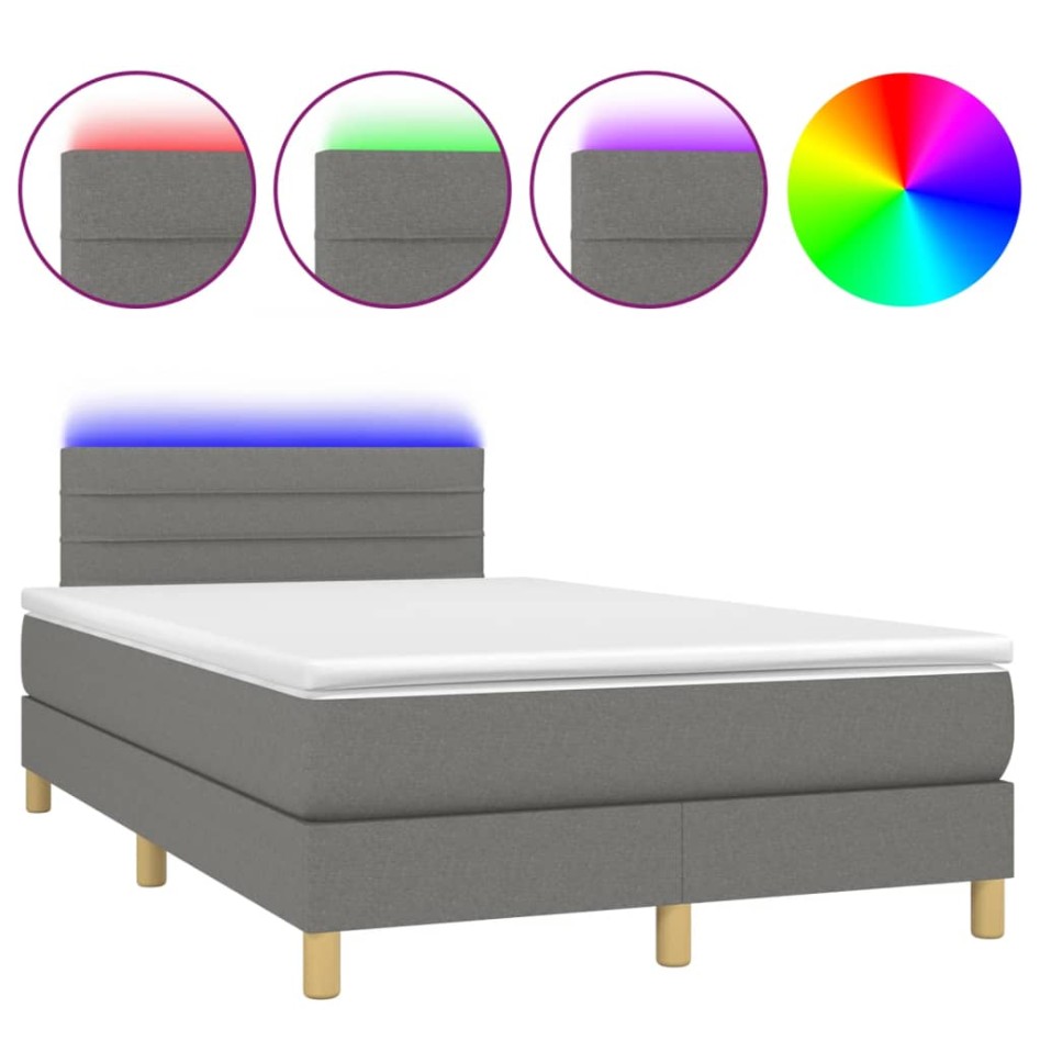 Cama box spring con colchón y LED tela marrón oscuro 120x190
