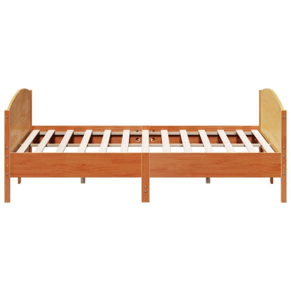 Estructura cama con cabecero madera pino marrón cera 180x200