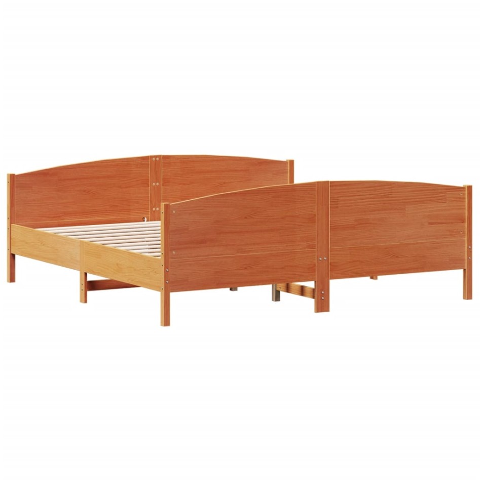 Estructura cama con cabecero madera pino marrón cera 180x200